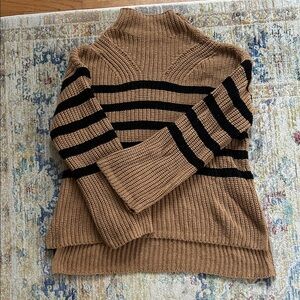 Striped Tan and Black oversized Turtleneck Sweater